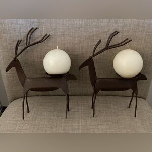 Brown Metal Reindeer Candle Holders with Cream Candles